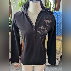 Faded Glory Black Waffle Knit Glitter Design Hooded Henley Sz M 8-10